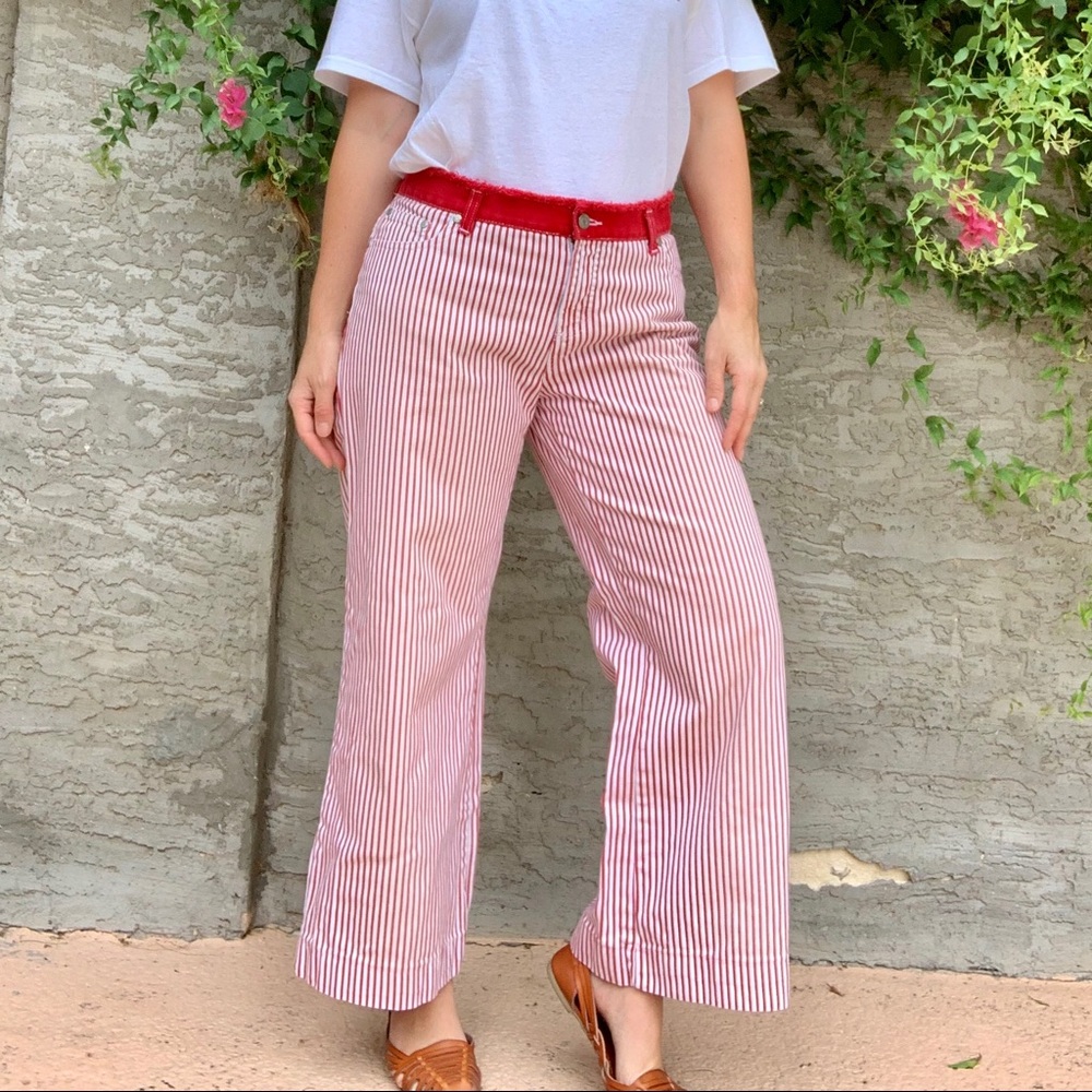 No Boundaries Red Pin Stripe Wide Leg Crop Pants - Picture 4 of 7